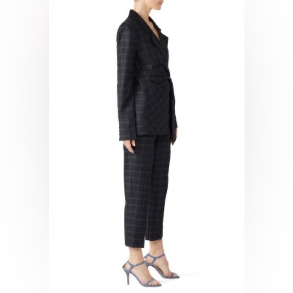 Tibi Marvel Plaid Wool Blend Tie Waist Blazer Jacket Size 10 - Picture 3 of 12